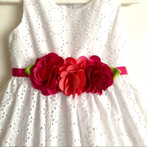 Sweet Heart Rose White Eyelet Girls size 3T Special Occasion Dress Pink Ribbon - Picture 2 of 7